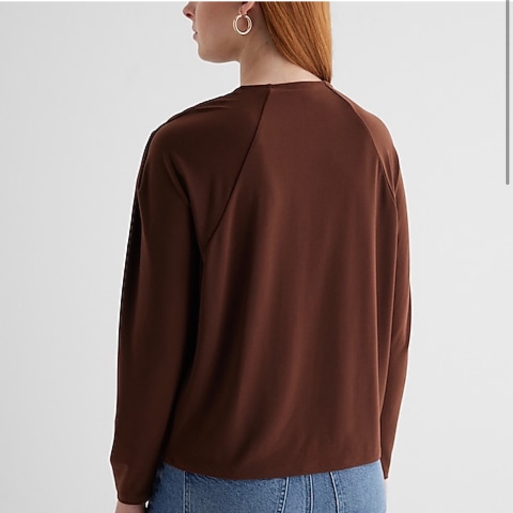 Express pleated shoulder long sleeved top, brown, size L NWT! - Picture 5 of 5